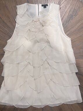 NWT Ann Taylor Silk Sleeveless Blouse Tank Cream Ivory Floral Petal Textured S